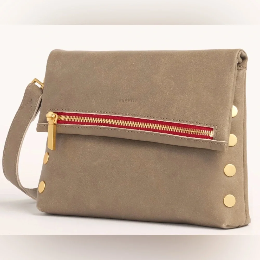 Hammitt VIP Medium Leather Clutch Crossbody Bag in Pewter Grey Red Zipper - Picture 7 of 16